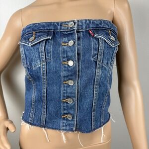 Levi's Denim Corset Top Small – Lace‑Up Back, Frayed Hem, Y2K Festival Style